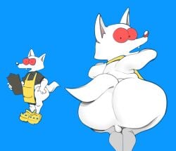 anthro apron ass balls bottomless fang fox huge_ass male red_eyes small_balls solo submarine_screw wide_hips