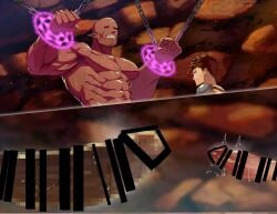 2boys abs bald balls bara beefy biceps big_areola big_black_cock big_penis black_sclera breasts brown_hair captured cave censor_bar censored censored_balls censored_penis chained chains comparing comparing_penis completely_nude cross_scar dark_skin duo erection gay giant happy_trail height_difference hi_res huge_cock hunk long_penis looking_at_another magic_circle male male/male male_only manly mature_male monster moobs mosaic_censoring muscles muscular muscular_arms muscular_back muscular_male musk musk_clouds navel nude original original_character pecs penis penis_bigger_than_head penis_size_difference pointy_ears pubic_hair restrained restrained_wrists scar scar_on_face short_hair shoulder_armor six_pack size_difference small_pupils standing teeth_showing thick_penis toirotto tough_guy triceps two_panel_image warrior yaoi