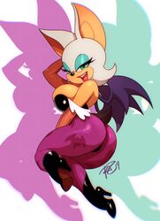 anthro ass big_breasts breasts clothing cosplay darkstalkers female female_only high_heel_boots high_heels huge_breasts large_breasts looking_at_viewer looking_back morrigan_aensland_(cosplay) negarobo rouge_the_bat sega solo sonic_(series)