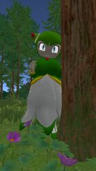 3d behind_tree clothed cosmo_the_seedrian female forest huge_breasts looking_at_viewer outdoors pov pov_eye_contact smile sonic_(series) sonic_the_hedgehog_(series) sonic_x vrchat