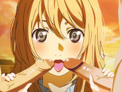 2boys blonde_hair edit female miyazono_kawori multiple_boys oral_sex penis shigatsu_wa_kimi_no_uso smile