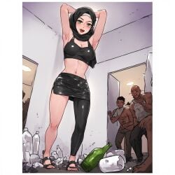 ai ai_generated anime arab arabian black_man black_men cartoon hijab hijabi milf party sexy tank_top