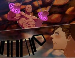 2boys abs bald balls bara beefy biceps big_areola big_black_cock big_penis black_sclera blush breasts brown_hair captured cave censor_bar censored censored_balls censored_penis chained chains completely_nude cross_scar dark_skin duo erection gay giant happy_trail height_difference hi_res huge_cock hunk imminent_fellatio imminent_oral imminent_sex long_penis looking_at_penis magic_circle male male/male male_only manly mature_male monster moobs mosaic_censoring muscles muscular muscular_arms muscular_back muscular_male musk musk_clouds navel nude original original_character pecs penis penis_bigger_than_head pointy_ears pubic_hair restrained restrained_wrists scar scar_on_face short_hair six_pack size_difference small_pupils standing teeth_showing thick_penis toirotto tough_guy triceps two_panel_image yaoi