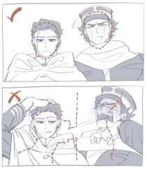 2boys biometric_verification blush checkmark fully_clothed gay golden_kamuy imminent_oral lewd_security_verification licking_lips looking_at_partner male male/male male_focus male_only ogata_hyakunosuke open_mouth sugimoto_saichi teti_hey trend twitter_link verification x yaoi