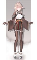 1girls ankle_cuffs asashiro_eko bondage bound chains collar cuff_(restraint) elf_ears female female_only femsub metal_collar metal_cuffs not_porn png pointy_ears sfw shiny_clothes steel_bondage thigh_cuffs tight_clothing wrist_cuffs