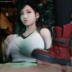 1boy 1girls 3d 3d_model 3d_render absurd_res big_breasts boot_fetish boots busty cbt cock_and_balls_torture femdom final_fantasy_vii final_fantasy_vii_remake grabbing_own_breast highres large_breasts looking_at_viewer parted_lips red_boots self_fondle shaddoll_x smile square_enix stepping_on_penis tank_top teeth tifa_lockhart voluptuous