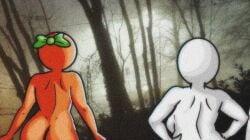 2girls ass bald bald_female breasts chetoh claire_(chetoh) completely_nude cropped cropped_image egg female female_focus female_only hand_on_hip leaf leaf_hair looking_into_the_distance mandy_(chetoh) naked naked_female nude nude_female oc orange orange_body original original_character original_characters photo_background rear_view white_body