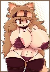 :o alternate_version animal_ears bikini boots cathie_(rivergravidade) collar fluffy fluffy_tail goggles huge_ass huge_breasts mole oc orange_hair original_character panties self_upload shocked_expression solo solo_female solo_focus