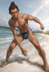 1boy abs alpha_male armpits avatar_legends avatar_the_last_airbender bara bara_body bare_chest bare_legs bare_shoulders bare_thighs barefoot beach big_bulge blue_eyes blue_sky blue_swimsuit blue_swimwear brown_body brown_hair brown_skin bulge confident detailed_background detailed_body detailed_bulge detailed_eyes dynamic_pose feet gay glistening glistening_body glistening_eyes handsome handsome_man high_quality high_resolution highres human looking_at_viewer male male_focus male_only muscle_worship muscular mylittlemind nipples ocean outdoors pecs perfect_anatomy perfect_body perfect_legs ponytail pov pov_eye_contact scenery self_upload sexy sexy_armpits sexy_body sexy_male sexy_man sexy_pose shiney shiney_body shirtless shirtless_(male) shirtless_male sokka solo speedo speedo_only sunlight sunlight_rays sunset swimsuit tanline tanlines teen teenage_male teenager toes toothy_grin toothy_smile topknot veiny_arms veiny_muscles water wet wet_skin yaoi