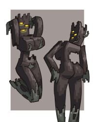 1girls ass breasts creaking female girl grey_body minecraft multiple_poses multiple_views orange_eyes plant_girl suggestive_pose three_eyes