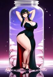 jar black_dress yor_briar yor_forger spy_x_family light-skinned_female light_skin 1girls 1girl solo solo_female female_only curvy curvy_figure curvaceous curvy_female curvy_body curvaceous_figure curvaceous_female voluptuous voluptuous_female long_hair black_hair red_eyes hi_res highres ai_generated ai-created stable_diffusion dreamcoreart teasing teasing_viewer huge_breasts huge_ass large_breasts venus_body slender_waist busty