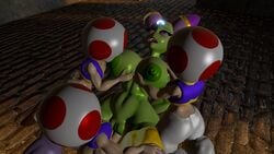 3boys 3d arms_behind_back breast_grab breast_sucking cackletta female gangbang interspecies mario_(series) mario_and_luigi_(series) nintendo nipple_suck rape source_filmmaker supersaiyan24 toad_(mario)