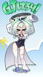 >_< 1girls amakasa_kerori animated bandage bandages_on_legs bandaid blush closed_eyes daniel_renard dizzy_eyes female female_only glasses hair_ornament japanese_text joycon_controller kneesocks labcoat oversized_clothes petite ring_fit_adventure round_glasses school_swimsuit shaking_ass shaking_butt shaking_hips shorter_than_10_seconds solo sound stethoscope swimsuit tagme tears thighs uneven_kneesocks video voice_acted vtuber white_hair