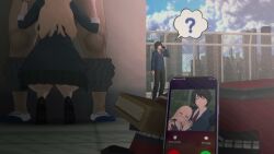 alekseq ass ass_focus blowjob dark-skinned_male girlfriend hidden imminent_fellatio imminent_oral koikatsu netorare ntr out_of_frame phone phone_call rooftop school school_uniform schoolgirl sexy sound tagme uncensored video