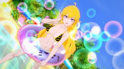 1girls bikini bikini_bottom bikini_top floating logang45 long_hair long_hair_female pool pose posing rwby solo_female yang_xiao_long