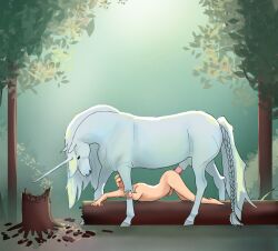 anal beastiality creature equine equine_genitalia equine_penis fantasy fantasy_creature forest gay horse horse_penis horsecock large_penis male/male monster_fucker size_difference unicorn woods