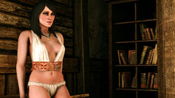 1girls 3d breasts brown_hair cd_projekt_red corinne_tilly female female_only green_eyes leaning_against_wall looking_at_viewer necklace panties partially_clothed solo the_witcher_(series) the_witcher_3:_wild_hunt xpsfm