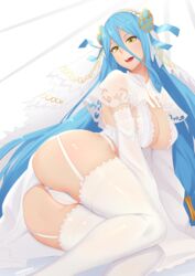 1girls ass azura_(fire_emblem) bangs breasts cleavage commentary_request eyebrows_visible_through_hair female_only fire_emblem fire_emblem_fates hair_between_eyes highres hourglass_figure large_breasts lingerie long_hair looking_at_viewer navel nintendo open_mouth shiny simple_background smile solo stormcow thighs underwear