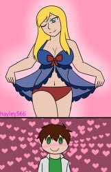 1boy 1girls ben_10 ben_tennyson blonde_female blonde_hair blue_eyes brown_hair cleavage clothed_female crossover crossover_couple crossover_pairing crossover_ship crossover_shipping dc_comics flirting green_eyes half-dressed half_naked_female hayley566 kara_danvers kara_zor-el long_hair long_hair_female panties supergirl
