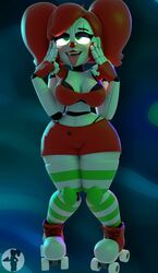 1girls 3d 3d_(artwork) animatronic baby_(fnafsl) big_breasts black_bra black_panties breasts circus_baby circus_baby_(fnaf) female female_only five_nights_at_freddy's five_nights_at_freddy's:_sister_location green_eyes polsy red_hair red_lipstick robot roller_skates scottgames sister_location so87baby stockings striped_stockings summer_of_87_baby tongue_out