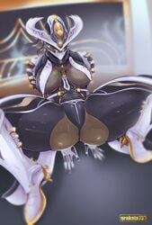 1girls 2d 2d_(artwork) 2d_artwork ass big_breasts blush breasts crab_pose grakata733 mesa_(warframe) mesa_prime_(warframe) panties partially_visible_anus presenting presenting_pussy sol solo_female spread_legs warframe