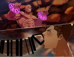 2boys abs bald balls bara beefy biceps big_areola big_black_cock big_penis black_sclera blowjob blush breasts brown_hair captured cave censor_bar censored censored_balls censored_penis chained chains completely_nude cross_scar dark_skin duo erection fellatio gay giant grin happy_trail height_difference hi_res huge_cock hunk long_penis looking_at_penis magic_circle male male/male male_only manly mature_male monster moobs mosaic_censoring muscles muscular muscular_arms muscular_back muscular_male musk musk_clouds navel nude oral oral_penetration oral_sex original original_character pecs penis penis_bigger_than_head pointy_ears pubic_hair restrained restrained_wrists scar scar_on_face sex short_hair six_pack size_difference small_pupils standing teeth_showing thick_penis toirotto tongue_out tough_guy triceps two_panel_image yaoi