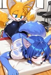 1boy 1boy1girl 1girl1boy 1man 1man1woman 1woman 1woman1man 2_anthros 2_furries 2_tails ai_generated animal_ear_fluff animal_ears animal_humanoid animal_nose animal_tail animal_tails anthro anthro_female anthro_focus anthro_male anthro_on_anthro anthro_only anthrofied anthropomorphic anthropomorphic_animal anthropomorphic_fox anthropomorphization anthros aqua_eyes aqua_eyes_female arm_tattoo ass bare_shoulders black_eyeliner black_mascara black_shorts blue_eyes blue_eyes_male blue_fur blue_hair blue_hair_female blush blushing_female blushing_male body_fur breasts canid canine canis chair circlet closed_eyes closed_eyes_female doggy_style doggy_style_position doggystyle_position embarrassed embarrassed_anthro embarrassed_female embarrassed_furry eyeliner female female/male female_anthro female_anthro/male_anthro female_fox female_furry fluffy_tail fluffy_tails forhead_jewel fox fox_boy fox_ears fox_girl fox_tail fox_tails fox_woman fully_clothed fully_clothed_anthro fully_clothed_female furry furry_female furry_focus furry_fox furry_male furry_on_furry furry_only furry_with_furry gem gloves gushing gym gym_uniform gym_uniform_with_shorts half-closed_eyes hands_on_another's_ass hands_on_ass indoors interspecies jewelry krystal krystal_(star_fox) laying_on_stomach lidded_eyes looking_at_another male male/female male_anthro male_anthro/female_anthro male_fox male_furry mascara medium_breasts miles_tails_prower moaning moaning_in_pleasure moaning_male mobian mobian_(species) mobian_fox multicolored_fur nintendo open_mouth pendant pressing_breasts see-through see-through_clothing see-through_shirt sega shirt short_hair short_hair_female shorts snout sonic_(series) sonic_the_hedgehog_(series) star_fox sweat sweating sweating_female sweating_male sweaty sweaty_female sweaty_male tail tails_the_fox tattoo thighs two-tone_fur white_fur white_gloves white_shirt yellow_fur