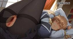 animated big_breasts blush brown_hair censored ginhaha goblin_slayer guild_girl_(goblin_slayer) large_breasts lying mosaic_censoring pantyhose pubic_hair pussy sex torn_pantyhose vaginal_penetration yellow_eyes