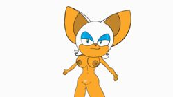 2019 4_fingers animated anthro big_areola big_breasts big_head blue_eyes bottomless bouncing_breasts breasts chiropteran clothed clothing exposed_breasts female female_only frame_by_frame furry half-closed_eyes loginman200 looking_at_viewer mammal nipples nude pussy rouge_the_bat sega simple_background solo sonic_(series) undressing white_background