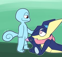 1boy 2019 ambiguous_gender amphibian anthro blue_skin duo fellatio greninja interspecies long_tongue male male_only nintendo nude oral penis pokémon_(species) pokemon pokemon_(species) pokemon_rgby pokemon_xy reptile scalie shell-less simple_background smug squirtle testicles tongue tongue_out ultilix video_games