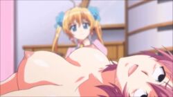 10s 2girls after_masturbation animated anus blue_eyes blush breasts censored erect_nipples female_ejaculation female_orgasm honjou_erena honjou_karen mahou_shoujo_erena multiple_girls orgasm peeing peeing_self pink_hair pussy_juice saliva screencap sweat watching