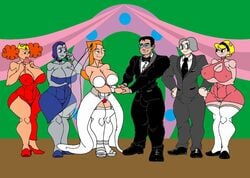 2boys 4girls aged_up alternate_version_available bare_shoulders big_breasts black_eyes black_hair blonde_hair blue_dress blue_eyes blue_hair bow bracer bride busty caglioro3666 candace_flynn cartoon_network choker cleavage crossover crown curvy dc dc_comics dcau demon demon_girl detailed_background disney dress erect_nipple erect_nipples eyelashes female footwear forehead_jewel freckles front_view glasses grab grabbing gray_eyes green_panties group hair_ornament hairband hairclip holding_hand holding_object hourglass_figure human legwear long_hair male mandy mandy_(billy_and_mandy) multiple_boys multiple_females multiple_girls multiple_males muscular nipple_bulge older orange_hair original_character pantyshot pantyshot_(standing) phineas_and_ferb pink_dress pink_panties powerpuff_girls princess_morbucks rachel_roth raven_(dc) red_dress shoes short_hair standing stockings straight teen_titans teenage the_grim_adventures_of_billy_and_mandy tiara twintails voluptuous wedding_dress wedding_veil white_dress white_footwear white_hair white_legwear white_stockings wide_hips yellow_hair