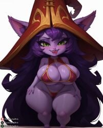 1girls ai_generated big_breasts breasts cameltoe female female_only green_eyes league_of_legends looking_at_viewer lulu_the_fae_sorceress purple_body purple_hair purple_skin riot_games rocksolidart shortstack solo solo_female thick_thighs wide_hips yordle