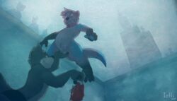 being_watched collar diving furry furry_only gay grope iztli male mammal mustelid no_humans nude otter public shocked swimming swimming_pool underwater yaoi