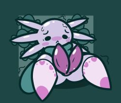 2_penises axolotl axolotl_humanoid blush blush mallow_on_a_stick nervous shaking sweat