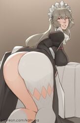 alexandrina_sebastiane ass bent_over grey_hair kalruna large_breasts maid maid_uniform red_eyes zenless_zone_zero