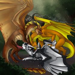 2019 3_toes brown_scales claws digitigrade dragon ender_(endermoonfur) endermoonfur erection fellatio female feral feral_on_feral forest from_behind_position fur group group_sex hi_res male male_penetrating membranous_wings oral orange_scales orgy penetration penis pussy ric'axoarrth ryelos scales scalie sex simple_background toes tree vaginal_penetration western_dragon white_fur wings