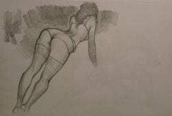 ass ass_focus curvy_figure deviantart lingerie_only long_hair petite_female traditional_drawing_(artwork) turbodrawage