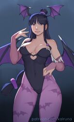 1girls bat_wings big_breasts black_hair black_leotard breasts capcom cosplay darkstalkers female female_only gyakuten_saiban head_wings kalruna large_breasts leotard long_hair maya_fey morrigan_aensland morrigan_aensland_(cosplay) succubus wings