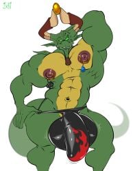 abs absurd_res anthro balls big_balls big_bulge big_penis bobthetanuki bulge clothing clothing_pull dragon dragon_tail genitals green_body green_eyes green_scales green_skin hasbro hi_res horn huge_balls huge_bulge huge_cock humanoid_genitalia humanoid_penis magic:_the_gathering male muscular muscular_anthro muscular_male mythological_creature mythological_scalie mythology nicol_bolas nipple_piercing nipple_ring nipples penis piercing pose ring_piercing scales scalie solo tail thong thong_pull tugging_clothing underwear underwear_pull wizards_of_the_coast