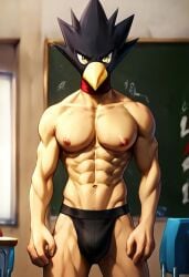 abs ai_generated biceps fumikage_tokoyami gay jockstrap jockstrap_only looking_at_viewer male male_only muscular muscular_male my_hero_academia nipples nude_male pecs toned_body toned_male twall97 yellow_beak yellow_eyes