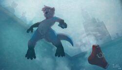 2019 anthro being_watched collar diving fur furry furry_only iztli male mammal mustelid no_humans nude otter pool_(disambiguation) public ritt_(character) shocked solo swimming underwater yaoi