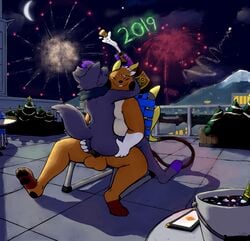 2019 2boys alolan_raichu alternate_color anal anal_sex anthro ass balcony big_testicles black_penis chair champagne_bottle chubby city cowgirl_position feet fireworks furry furry_only gay interspecies knot large_ass male male_only moon mountain nintendo no_humans nude on_top original_character outside paws penetration penis pokémon_(species) pokemon pokemon_(species) pokemon_bw pokemon_sm public raichu raster_dreams sex testicles thick_thighs tree video_games wide_hips yaoi zorua