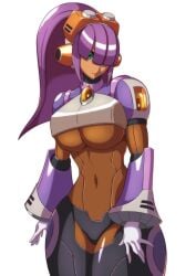 1girls big_breasts green_eyes hair_over_eye kotatuman_dash layer long_hair mega_man mega_man_x purple_hair robot_girl white_background white_gloves