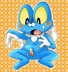 1boy 2013 blush censored cum doneru erection feral froakie low_res male male_only nintendo open_mouth penis pokémon_(species) pokemon pokemon_xy solo video_games