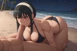 1boy 1girl1boy ai ai_generated beach big_ass big_breasts big_penis bikini black_hair blowjob fellatio female oral oral_sex radnsad red_eyes spy_x_family sucking sucking_penis sucking_tip swimsuit white_skin yor_briar yor_forger