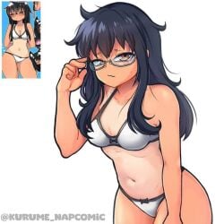 1girls alternate_universe bikini black_hair embarrassed glasses hayase_nagatoro kurume_napcomic long_hair nerdy nerdy_female please_don't_bully_me,_nagatoro source_request swimsuit tagme tan-skinned_female tan_body tan_lines tan_skin tanned tanned_female tanned_girl tanned_skin white_background yellow_eyes