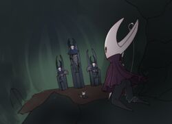 arthropod ass bottomless cape cloak clothed clothing female feretta fingering hollow_knight hornet_(hollow_knight) insects male mantis_lord melee_weapon needle protagonist_(hollow_knight) pussy pussy_juice red_cape sword thread upskirt weapon