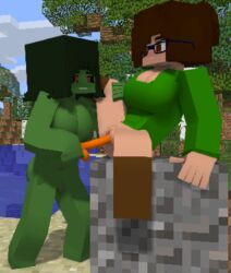 2girls 3d big_breasts brown_eyes dildo dildo_in_pussy dildo_penetration gwen_(iamcringe) iamcringe irene_cream_(iamcringe) masturbation mine-imator minecraft monster monster_girl no_panties nude outdoors penetration public pussy red_eyes sex_toy tagme vagina vaginal vaginal_penetration vaginal_sex yuri zombie zombie_girl_(minecraft)