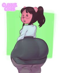 anthro big_ass buckteeth cuddlecore cute glasses loopy_(pororo) loopy_plushie office_lady pencil_skirt pink_body pororo_the_little_penguin tagme thick_thighs wide_hips